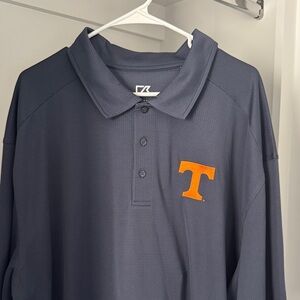 Cutter and Buck Men's Gray Polo Shirt with Orange Logo